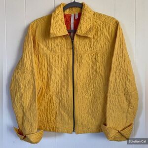 debra deRoo Women’s Jacket Medium Yellow Silk Quilted Zip Jacket  Orange Lining
